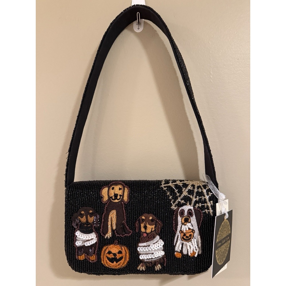 Made‎ In India Black Halloween Ghost Dogs Beaded Bag Pumpkins, Spider Web Viral